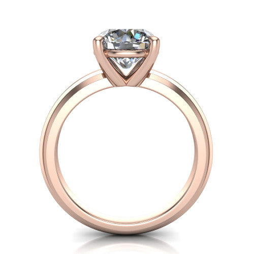Ellie round classic solitaire engagement ring in 14K Rose Gold, through-finger front profile showing the round center raised above the wide knife-edge band