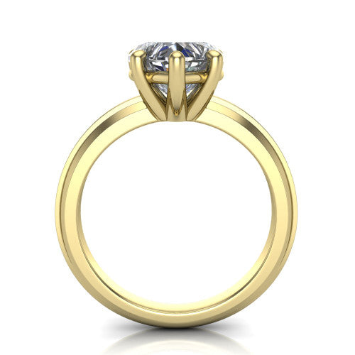 Ellie heart classic solitaire engagement ring in 18K Yellow Gold, through-finger front profile showing the heart center raised above the wide knife-edge band