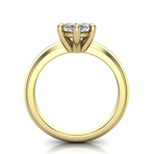 Ellie marquise classic solitaire engagement ring in 14K Yellow Gold, through-finger front profile showing the marquise center raised above the wide knife-edge band