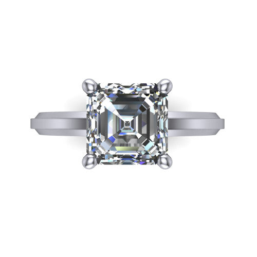Ellie square emerald classic solitaire engagement ring in Platinum, top-down view showing the four-prong square emerald solitaire center and the wide band