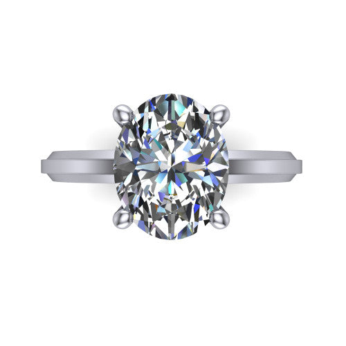 Ellie oval classic solitaire engagement ring in Platinum, top-down view showing the four-prong oval solitaire center and the wide band