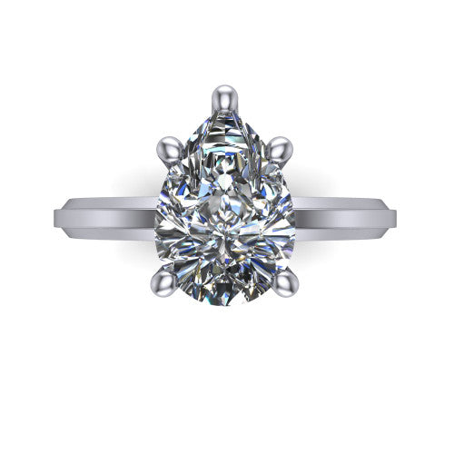 Ellie pear classic solitaire engagement ring in Platinum, top-down view showing the four-prong pear solitaire center and the wide band