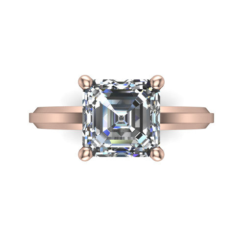 Ellie square emerald classic solitaire engagement ring in 14K Rose Gold, top-down view showing the four-prong square emerald solitaire center and the wide band