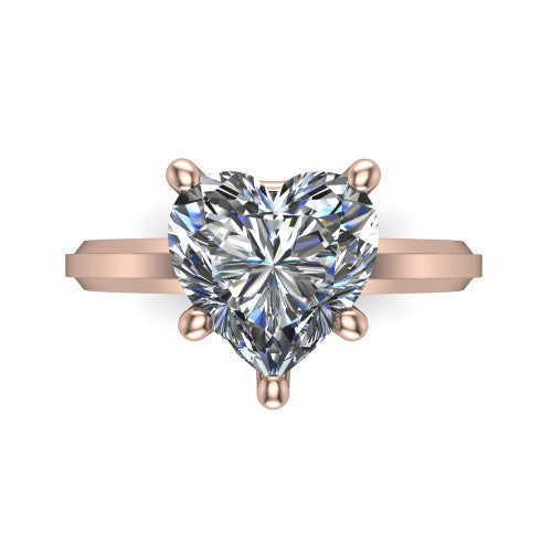 Ellie heart classic solitaire engagement ring in 14K Rose Gold, top-down view showing the four-prong heart solitaire center and the wide band