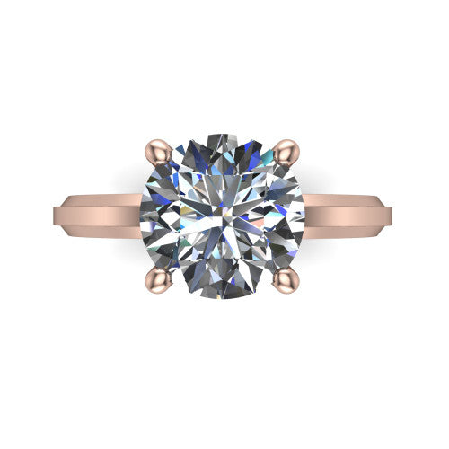 Ellie round classic solitaire engagement ring in 18K Rose Gold, top-down view showing the four-prong round solitaire center and the wide band