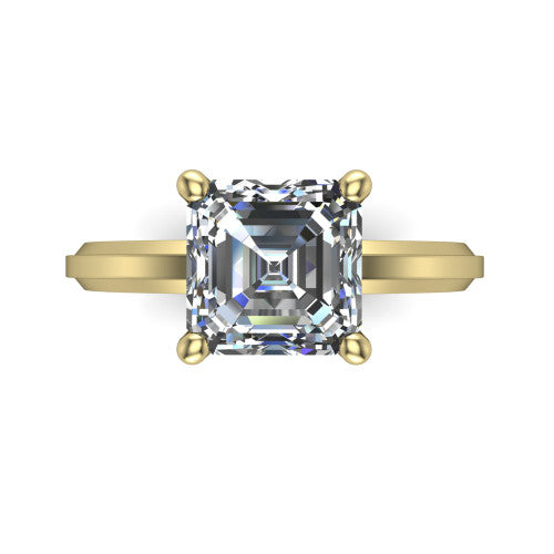 Ellie square emerald classic solitaire engagement ring in 14K Yellow Gold, top-down view showing the four-prong square emerald solitaire center and the wide band