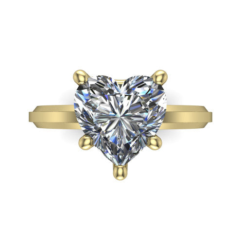 Ellie heart classic solitaire engagement ring in 14K Yellow Gold, top-down view showing the four-prong heart solitaire center and the wide band