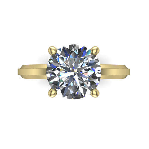 Ellie round classic solitaire engagement ring in 14K Yellow Gold, top-down view showing the four-prong round solitaire center and the wide band