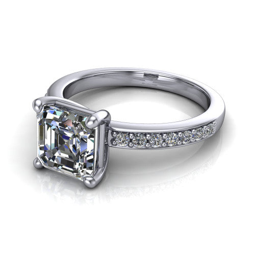 Evelyn Square Emerald Shape Classic Engagement Ring in 18K White Gold