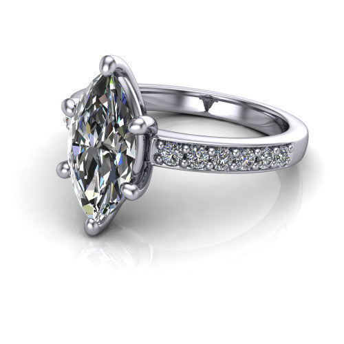 Evelyn Marquise Shape Classic Engagement Ring in 14K White Gold