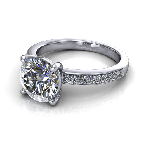 Evelyn Round Shape Classic Engagement Ring in 18K White Gold