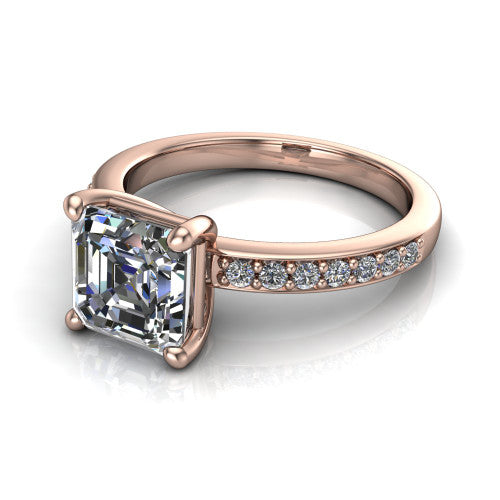Evelyn Square Emerald Shape Classic Engagement Ring in 18K Rose Gold
