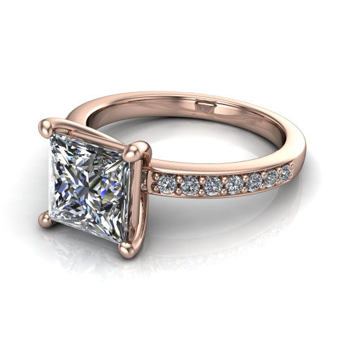 Evelyn Princess Shape Classic Engagement Ring in 18K Rose Gold
