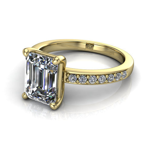 Evelyn Emerald Shape Classic Engagement Ring in 14K Yellow Gold