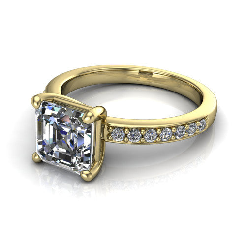 Evelyn Square Emerald Shape Classic Engagement Ring in 18K Yellow Gold