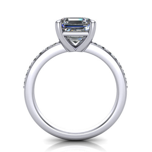 Evelyn Square Emerald Shape Classic Engagement Ring in 18K White Gold
