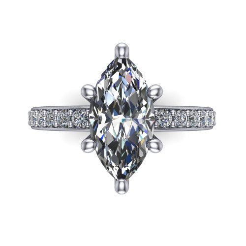 Evelyn Marquise Shape Classic Engagement Ring in 14K White Gold