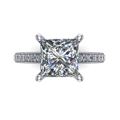 Evelyn Princess Shape Classic Engagement Ring in Platinum
