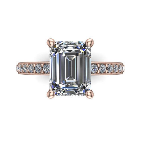 Evelyn Emerald Shape Classic Engagement Ring in 14K Rose Gold