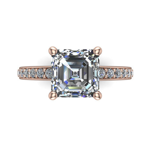 Evelyn Square Emerald Shape Classic Engagement Ring in 18K Rose Gold
