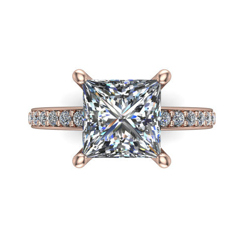 Evelyn Princess Shape Classic Engagement Ring in 14K Rose Gold