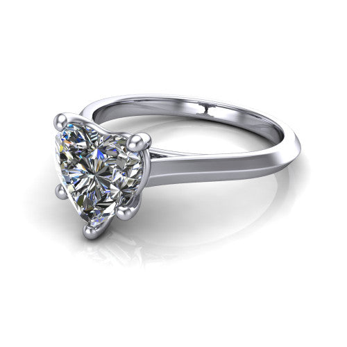 Gianna heart classic solitaire engagement ring in 14K White Gold, three-quarter perspective showing the heart center on claw prongs above a plain knife-edge band