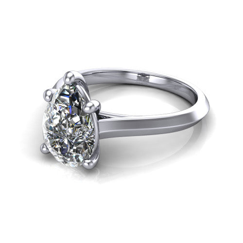 Gianna pear classic solitaire engagement ring in 14K White Gold, three-quarter perspective showing the pear center on claw prongs above a plain knife-edge band
