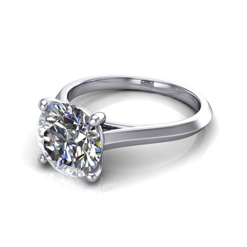 Gianna round classic solitaire engagement ring in 14K White Gold, three-quarter perspective showing the round center on claw prongs above a plain knife-edge band