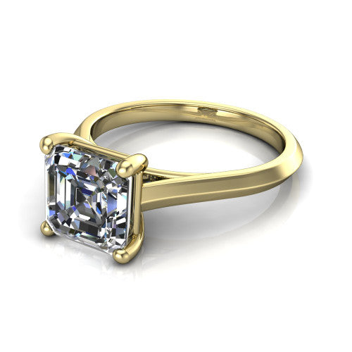 Gianna square emerald classic solitaire engagement ring in 14K Yellow Gold, three-quarter perspective showing the square emerald center on claw prongs above a plain knife-edge band
