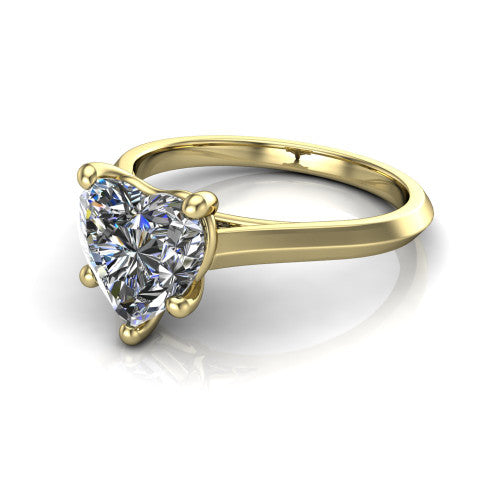 Gianna heart classic solitaire engagement ring in 14K Yellow Gold, three-quarter perspective showing the heart center on claw prongs above a plain knife-edge band