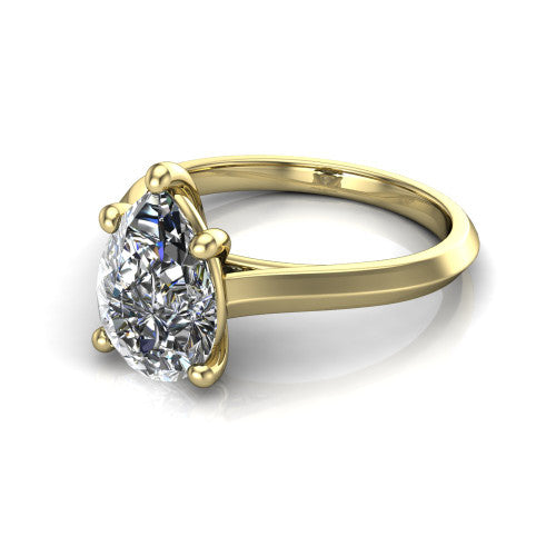 Gianna pear classic solitaire engagement ring in 14K Yellow Gold, three-quarter perspective showing the pear center on claw prongs above a plain knife-edge band