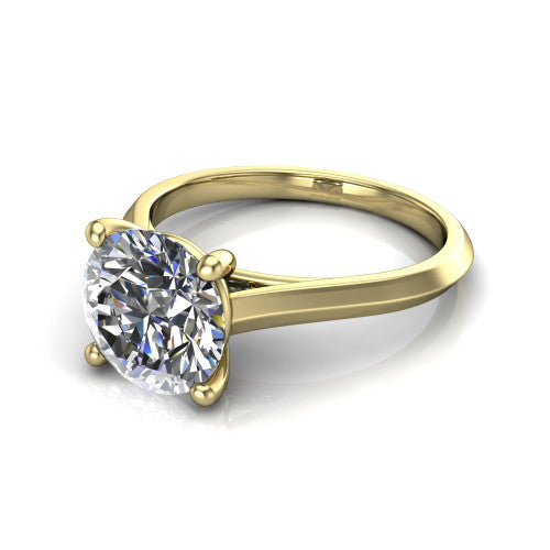 Gianna round classic solitaire engagement ring in 14K Yellow Gold, three-quarter perspective showing the round center on claw prongs above a plain knife-edge band