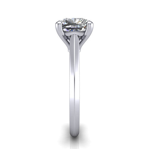 Gianna cushion classic solitaire engagement ring in Platinum, side profile showing the plain polished knife-edge band and the open basket beneath the cushion center