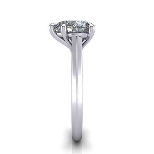 Gianna heart classic solitaire engagement ring in 18K White Gold, side profile showing the plain polished knife-edge band and the open basket beneath the heart center