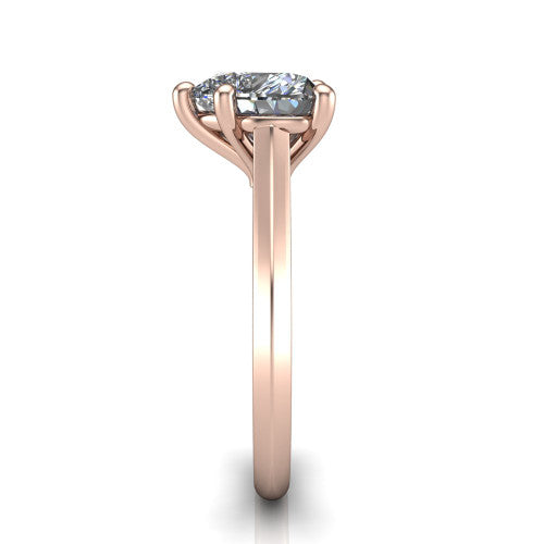 Gianna heart classic solitaire engagement ring in 18K Rose Gold, side profile showing the plain polished knife-edge band and the open basket beneath the heart center