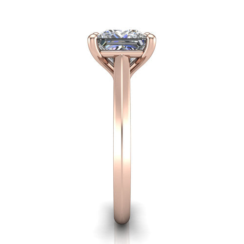Gianna princess classic solitaire engagement ring in 18K Rose Gold, side profile showing the plain polished knife-edge band and the open basket beneath the princess center