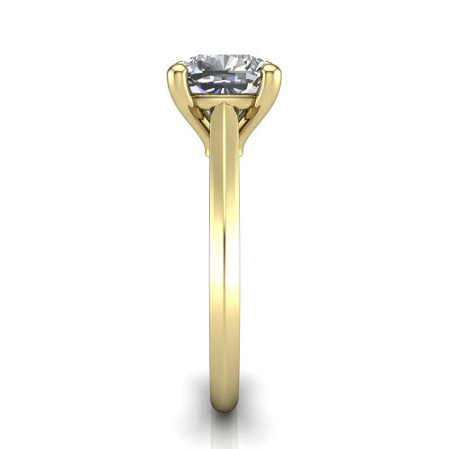 Gianna cushion classic solitaire engagement ring in 18K Yellow Gold, side profile showing the plain polished knife-edge band and the open basket beneath the cushion center
