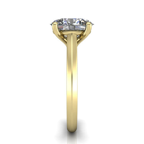 Gianna oval classic solitaire engagement ring in 14K Yellow Gold, side profile showing the plain polished knife-edge band and the open basket beneath the oval center