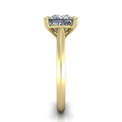 Gianna princess classic solitaire engagement ring in 18K Yellow Gold, side profile showing the plain polished knife-edge band and the open basket beneath the princess center