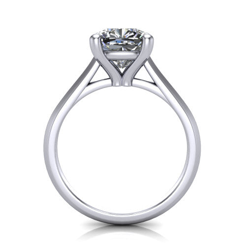 Gianna cushion classic solitaire engagement ring in 18K White Gold, through-finger front profile showing the cushion center raised above the knife-edge band