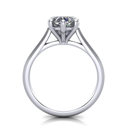 Gianna heart classic solitaire engagement ring in 14K White Gold, through-finger front profile showing the heart center raised above the knife-edge band