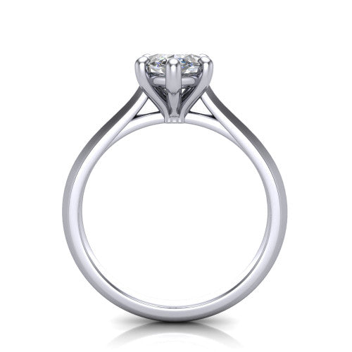 Gianna marquise classic solitaire engagement ring in 18K White Gold, through-finger front profile showing the marquise center raised above the knife-edge band