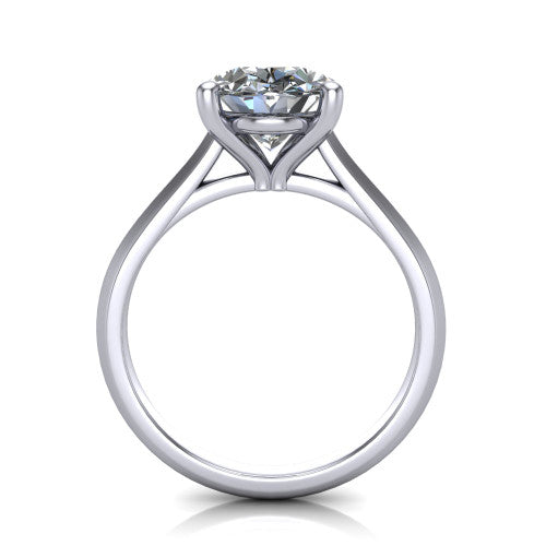 Gianna oval classic solitaire engagement ring in Platinum, through-finger front profile showing the oval center raised above the knife-edge band