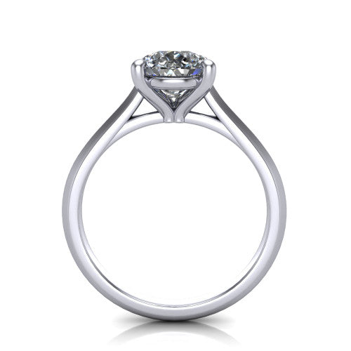 Gianna pear classic solitaire engagement ring in 14K White Gold, through-finger front profile showing the pear center raised above the knife-edge band