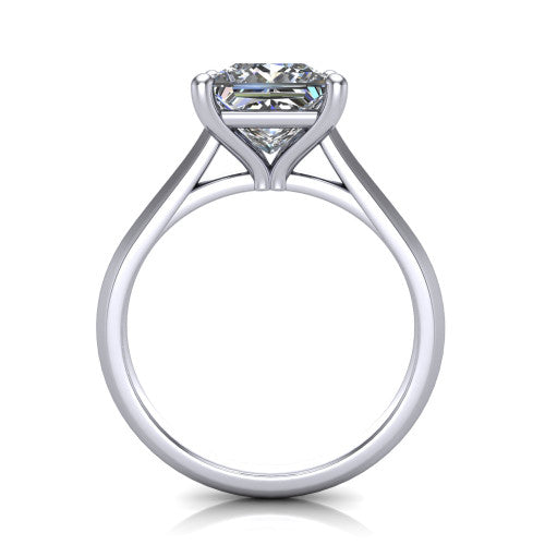 Gianna princess classic solitaire engagement ring in Platinum, through-finger front profile showing the princess center raised above the knife-edge band