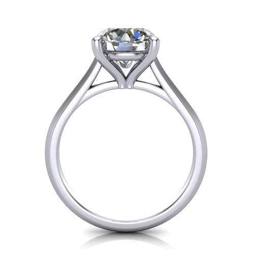Gianna round classic solitaire engagement ring in Platinum, through-finger front profile showing the round center raised above the knife-edge band