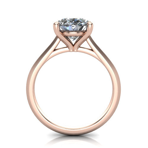 Gianna oval classic solitaire engagement ring in 18K Rose Gold, through-finger front profile showing the oval center raised above the knife-edge band