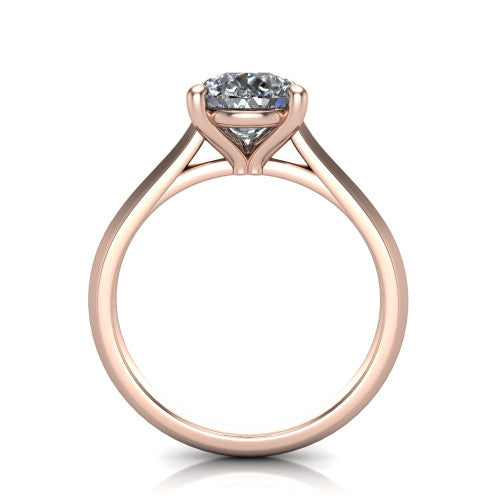 Gianna pear classic solitaire engagement ring in 18K Rose Gold, through-finger front profile showing the pear center raised above the knife-edge band