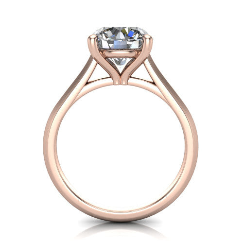 Gianna round classic solitaire engagement ring in 14K Rose Gold, through-finger front profile showing the round center raised above the knife-edge band