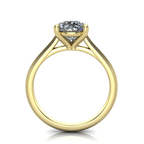 Gianna pear classic solitaire engagement ring in 14K Yellow Gold, through-finger front profile showing the pear center raised above the knife-edge band